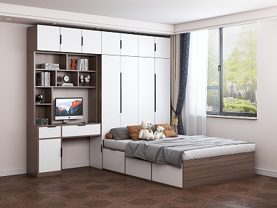 Modern Tatami Bedroom Tatami Bed Wardrobe Bed Desk Combination model