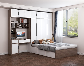 Modern Tatami Bedroom Tatami Bed Wardrobe Bed Desk Combination 3d model