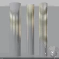 Three White Perforated Columns In Modern Interior With Illuminated Design 3d model