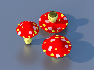 Red Mushroom Shaped Household Decorative Items With Yellow Pink Dots 3d model
