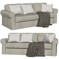 Cozy Light Gray Sectional Sofa With Soft Pillows And Plaid Knitted Blanket 3d model