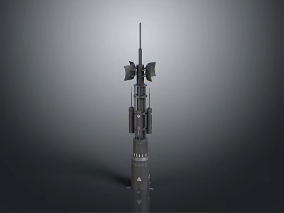 Tall Black Communication Tower With Antenna And Equipment On Gray Background 3d model