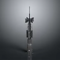 Tall Black Communication Tower With Antenna And Equipment On Gray Background