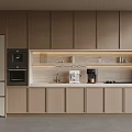 Modern Kitchen Interior With Light Wood Cabinets Built In Appliances And Countertop