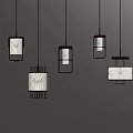 Chinese Style Pendant Lights With Wooden Frame White Lampshade And Floral Pattern For Interior Decoration