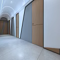 Modern Front Desk Reception Area With Wooden Walls Marble Floor Green Plants And Mirror Walls