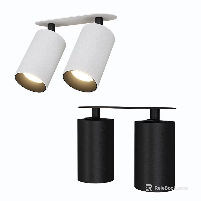 Modern Downlights and Spotlights with White Black Cylindrical Design and Illuminated Lampshades 3d model 