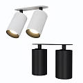 Modern Downlights and Spotlights with White Black Cylindrical Design and Illuminated Lampshades
