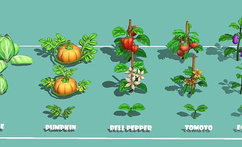 Vegetables Fruit Vegetables Cabbage Pumpkin Tomato Eggplant Cucumber 3d model