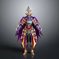 Armored Warrior with Purple Gold Red Spiked Armor and Flowing Cloak