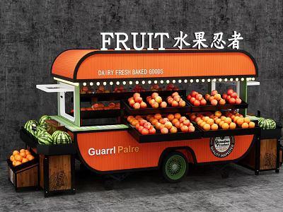 Fruit Cart with Orange Green Design Selling Daily Fresh Fruits Watermelon Oranges by Guarrl Paire 3d model