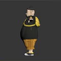 Cartoon Character In Black T-shirt With Blue Creature Design Yellow Pants And Wristwatch