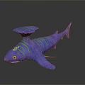 Colorful 3D Rendered Aquatic Animal With Blue Body Green Stripes Head Crown And Pink Spots