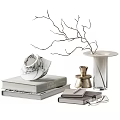 Elegant Decorative Ornament Set With Glass Vase Branches Marble Book Metal Accent Notebook And Pen