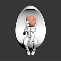 Cartoon Astronaut Character In White Egg Shaped Capsule With Gray Background