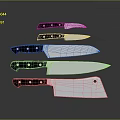 Weapon Kitchen Knives Set with Black Handles and Silver Blades Arranged for