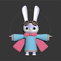Cute 3D Rabbit Character With Brown Goggles Blue Outfit And Pink Scarf