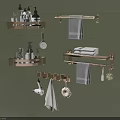 Elegant Modern Bathroom Accessories With Golden Racks Towels And Green Wall