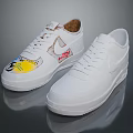 White Casual Sneakers With Graffiti Distressed Design And Plain Style 3d model