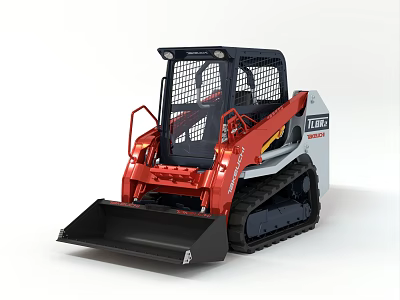 YANMAR Red Tracked Utility Vehicle With Protective Cage And Front Bucket 3d model