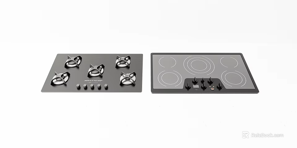 Modern Kitchen Appliances Featuring Gas And Electric Cooktops With Control Knobs 3d model 