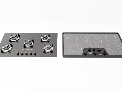 Modern Kitchen Appliances Featuring Gas And Electric Cooktops With Control Knobs 3d model