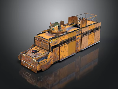 Rusty Vintage Military Vehicle With Armored Body And Roof Platform Structure 3d model