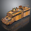 Rusty Vintage Military Vehicle With Armored Body And Roof Platform Structure