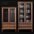 Wooden Display Cabinets With Glass Doors And Dinnerware Plates Cups Teapots