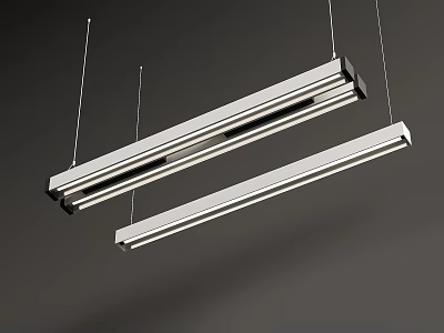 Sleek Silver Suspended Strip Lights With Minimalist Design And Modern Style 3d model