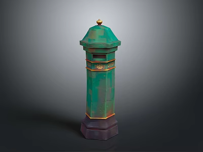 Vintage Green Mailbox With Gold Accents Dome Top And Dark Base 3d model
