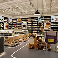 Vibrant Supermarket Department Store Interior With Shelves Full Of Grocery Products And Cute Raccoon Decorations