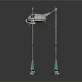 Game Movie Character Mechanical Robot Design With Long Legs Blue Cone Feet And Cockpit Head
