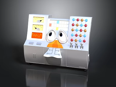 Cartoon Themed Control Console With Playful Eyes Display Screens And Colorful Buttons 3d model