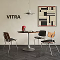 Modern Round Table And Chairs With VITRA Geometric Art Pendant Light And Red Coffee Maker