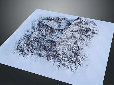 Detailed Topographic Terrain Model With Mountainous Contour And Hilly Elevation Texture On White Base 3d model