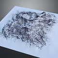 Detailed Topographic Terrain Model With Mountainous Contour And Hilly Elevation Texture On White Base