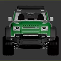 Green Six Wheel Pickup Truck With Off Road Style Black Roof Rack And Large Tires