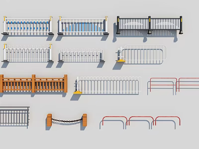 Various Fencing Styles with Metal Wood Chain and Colorful Designs 3d model