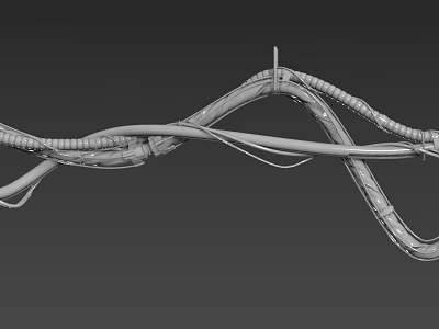 Wavy Intertwined Mechanical Pipes And Cables Gray 3D Rendered Structure With Curved Segments 3d model