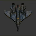 3D Model Fighter Jet With Blue Yellow Metallic Texture And Detailed Design