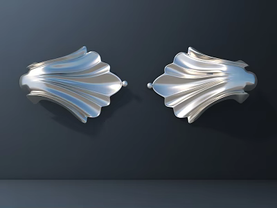 Shiny Silver Fan Shaped Metallic Wall Decor Mounted On Dark Wall 3d model
