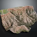 Aerial Planning of Canyon Cliff with Layered Rock Formations and Vegetation Covered Flat Top Area