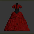 Red Formal Gown With Black Lace Bodice Short Sleeves And Layered Ruffled Skirt