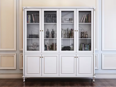 White Bookcase With Glass Doors Books And Decorative Items In Home Interior 3d model