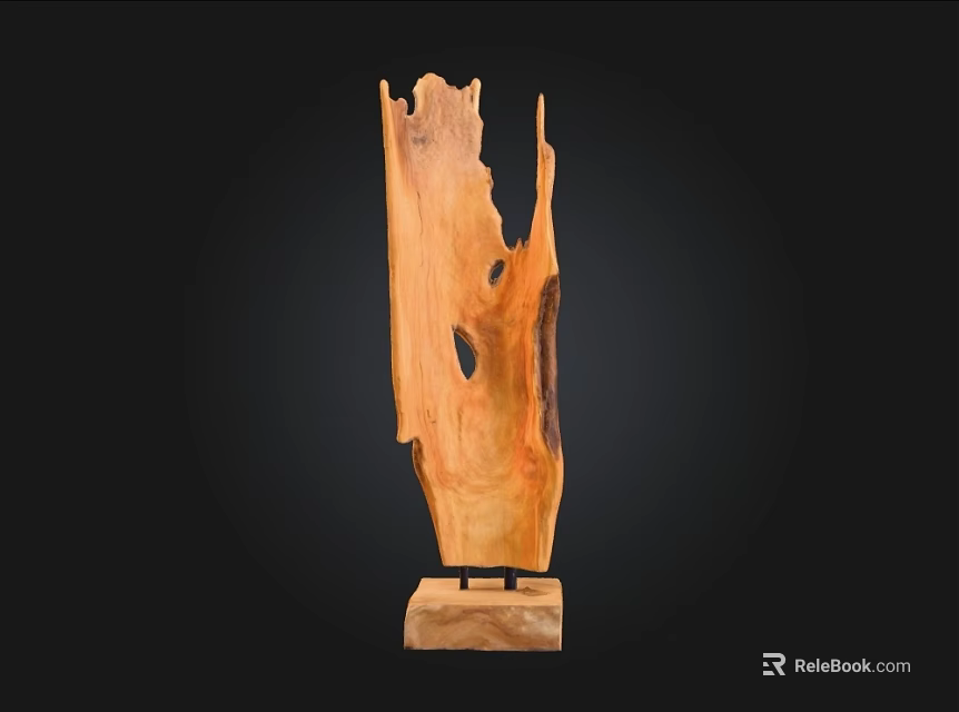 Natural Wooden Sculpture Carving With Tree Stump Texture Holes And Solid Base 3d model 
