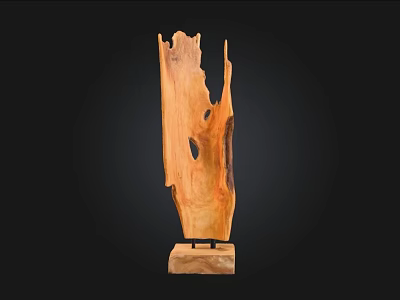 Natural Wooden Sculpture Carving With Tree Stump Texture Holes And Solid Base 3d model