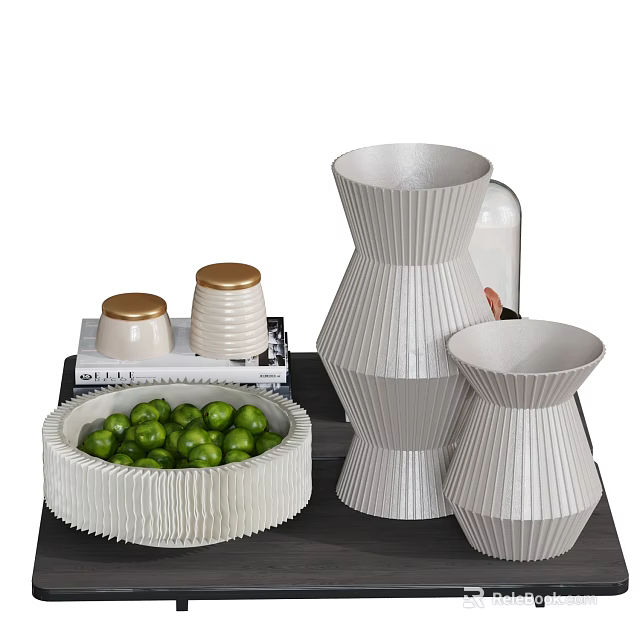 Inflatable Home Decor Products Including Vase Bowl With Limes Cups And Books Displayed 3d model 