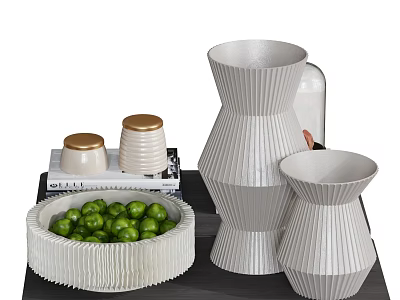 Inflatable Home Decor Products Including Vase Bowl With Limes Cups And Books Displayed 3d model