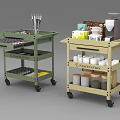 Mobile Wheeled Carts For Art Supplies And Kitchen Storage With Brushes Jars